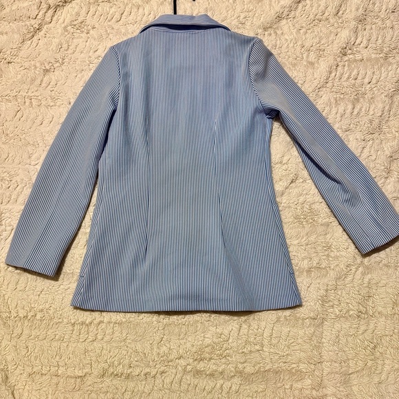 Vintage Blue & White Pinstripe Women’s Blazer Size 14 Fits Modern M Classic - Picture 2 of 6